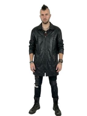 Wilsons Leather M Julian Car Coat Jacket Full Zip 2XL Black Matrix Grunge Punk